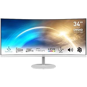 MSI PRO MP341CQW 34-Inch Full HD Computer Monitor – Professional Curved LED Monitor with 100Hz Refresh Rate, Anti-Glare & Anti-Flicker Technology PC Monitor for Desktop, VESA Mount (White)