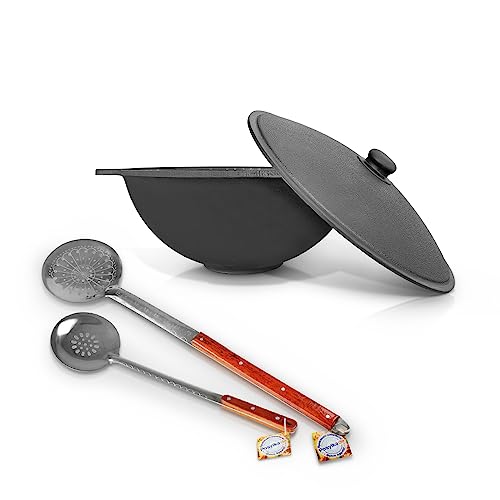 22 L de hierro fundido Kazan 2 espumaderas con tapa de aluminio cacerola Asia казан uzbeki olla espumadera WOK Plov плов казан Kazan horno de fuego Namangan