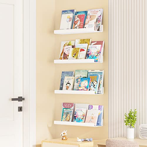Image of upsimples 2 Pcs 15 inch Acrylic Shelves for Wall Organize and Display, White | Cute Floating Shelf for Perfume, Skincare, Nail Polish, Wall Organizer for Bedroom, Living Room, Playroom, Room Decor