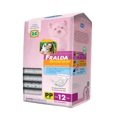 Fralda Descartável Chalesco para Cães Fêmeas Tamanho Mini Porte 2 a 4Kgs - Pacote com 12 Unidades