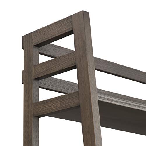 Image of SIMPLIHOME Acadian Solid Wood 63 inch x 30 inch Transitional Ladder Shelf Bookcase in Farmhouse Grey for the Living Room, Study Room and Office