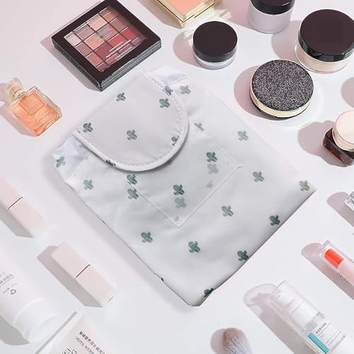 Image of Maharsh Women's Convenient and Waterproof Multifunction Portable Lazy Travel Cosmetic Storage Makeup Organizer Toiletry Bag with Drawstrings (White Cactus)