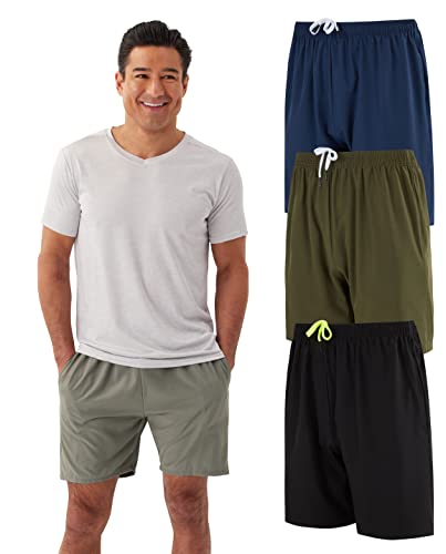 Real Essentials Paquete de 3: pantalones cortos de correr elásticos para hombre de 7 pulgadas con bolsillos con cremallera, Set 2, XX-Large Cover