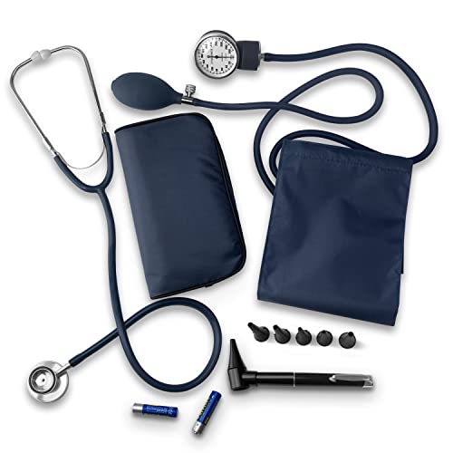 EMS XTRM Nurse Essentials Kit with Travel Case - Includes Sphygmomanometer, Stethoscope, Mini Otoscope - Blue