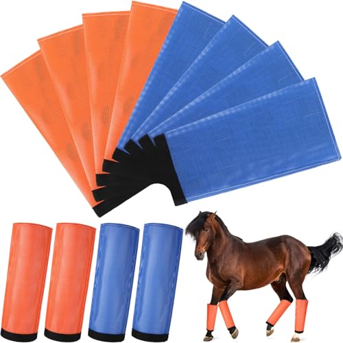 Image of Set of 8 Mesh Fly Boots for Horse Breathable Mesh Horse Boots Protective Loose Wraps Adjustable for Preventing Legs Reduces Flies and Mosquitoes Bites(Blue, Orange,S)