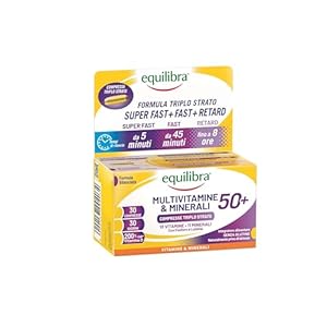 equilibra Integratori Alimentari, Multivitamine & Minerali 50+, Formula Potenziata, Energia, Sostegno, Funzioni Cognitive, 30 Compresse Triplo Strato a Rilascio Differenziato nel Tempo