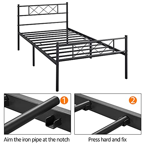 Yaheetech 13 Inch Black Industrial Twin Platform Metal Bed Frame With Headboard And Footboard/Mattress Foundation/No Box Spring Needed/Under Bed Storage/Strong Slat Support #TOP3