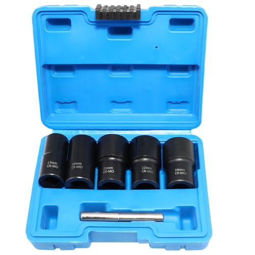 Image of DPTOOL Lug Nut Remover Socket Set, Wheel Locking Stripped Nut Extractor Old Rusted Damaged Emergency Bolt Remove Twist Socket 17mm 19mm 21mm 22mm 24mm