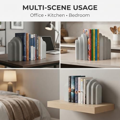 Wageso Concrete Bookends for Heavy Book, Decorative Modern Shelf Book Ends - image 3