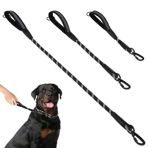 PUPTECK Reflective Short Dog Leashes - 3 Packs 2.5ft/ 1.5ft/ 1ft Rope Leash with Soft Padded Handle Strong Clip Durable Training Leash for Large Small Medium Dogs Walking Outside Black