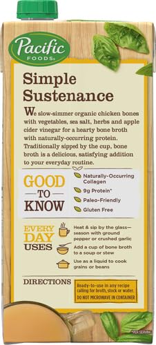 Image of Pacific Foods Organic Chicken Bone Broth With Sea Salt, 32 oz Carton (Pack of 2)