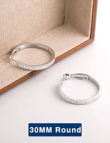 RINEY&KY Moissanite Hoop Earrings for Women 30/50MM Large White Gold Plated Diamond Hoop Earrings Silver S925 Lightweight Inside Out VVS D Certified Moissanite Hoops 1.34/3.86carats3