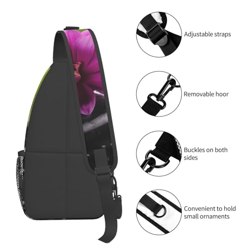 Bolso cruzado negro con flor púrpura para hombre y mujer miniatura 5