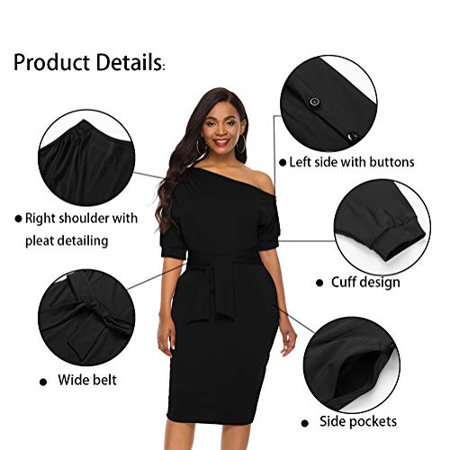 Nature Comfy Elegant Womens Wear to Work Casual one Shoulder Belted Pencil Dress with Pockets2