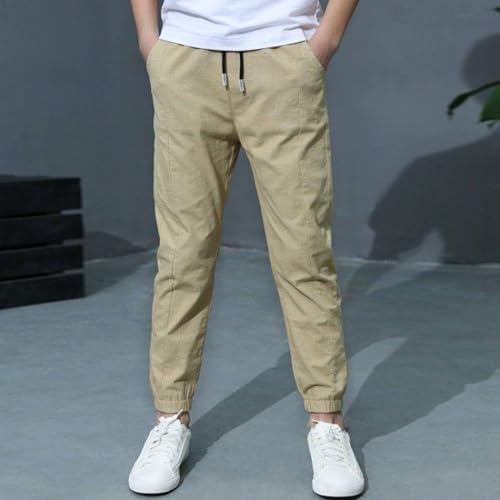 Sweatpants Boys Kids Cotton Linen Athletic Workout Boys Clothes Drawstring Joggers Pants Outewear Zipper Pockets3