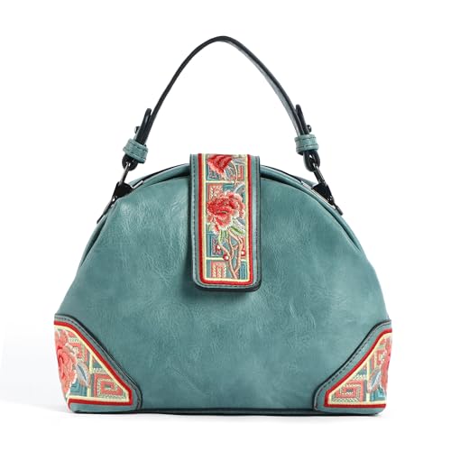 Image of EXOTIC Zenvira Artisan Satchel Bag with Embroidered Detailing, Structured Silhouette, Detachable Sling Strap Purse