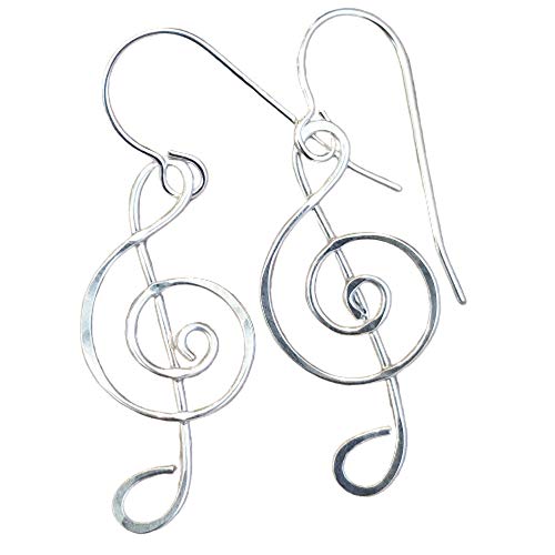Treble Clef Sterling Silver Wire Earrings, Music Note Musicians Gift Handmade on Oregon USA