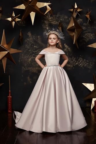CSYPJYT Off The Shoulder Pageant Dresses Long Satin Flower Girl Dresses Princess Birthday Party Ball Gowns with Pockets2
