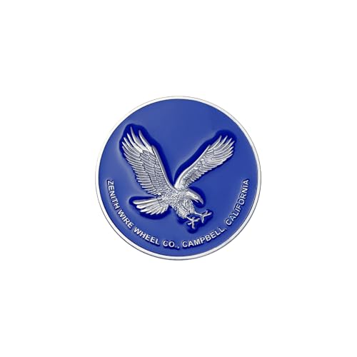 Image of Zenith Eagle Chrome & Blue Metal Wheel Chip Emblem (Single) | Triple Chrome Plated Solid Metal Wheel Chip Emblem, 2.25 inch | for Lowriders with Recessed Knock Off Spinner Caps