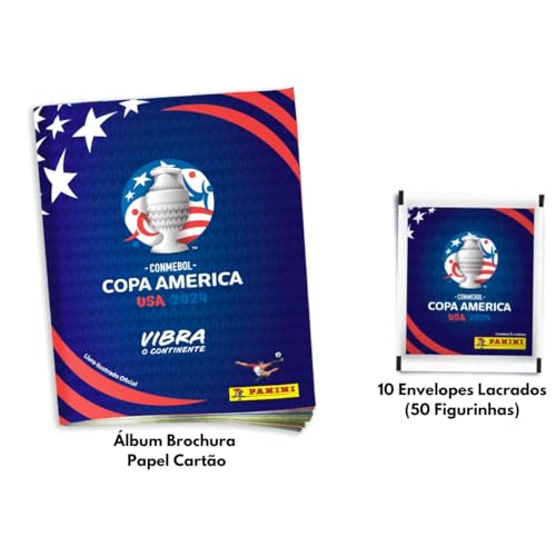 Kit Álbum Brochura Papel Cartão Copa América USA 2024 + 10 Envelopes Lacrados (50 Figurinhas)