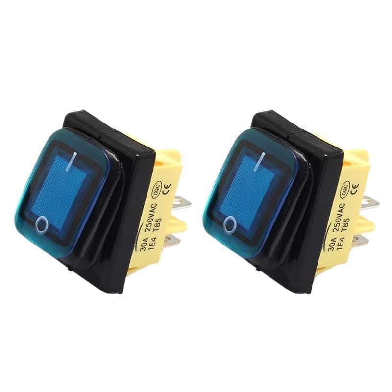 ON Off 30A 12V 24V LED Heavy Duty 4 Pin Snap in DPST IP67 Sealed Waterproof T85 Auto Boat Marine Toggle Rocker Switch(Blue LED)