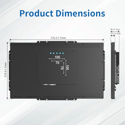 Image of 21.5 Inch Open Frame Touch Monitor, PCAP 10-Point Touch Industrial Touchscreen Monitor, with HDMI /VGA /DVI Interface, Active Matrix TFT LCD,LED Backlight, with VESA Mount