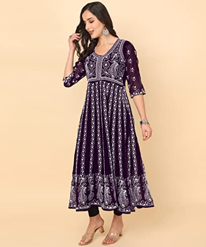 Women's Georgette Chikankari Embroidered Anarkali Kurta2