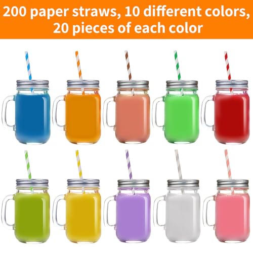 200 pitillos biodegradables de papel, 10 colores rayados miniatura 2