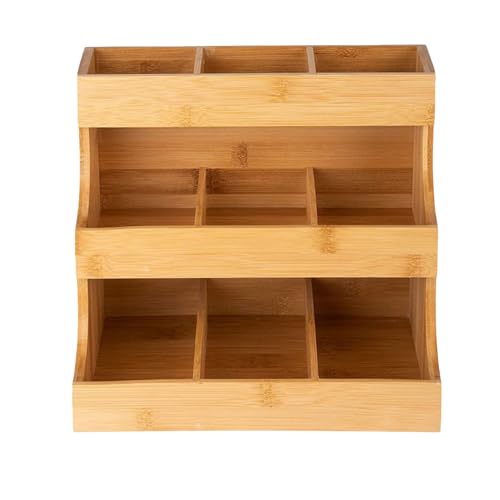 Organizador de soporte para bolsitas de té – Estante de madera para estación de bolsitas de té de 3 niveles | Soporte de exhibición de encimera para cocina, despensa del hogar, lugar de trabajo, almac