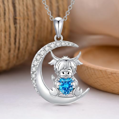 Image of PROESS Animal Birthstone Necklace 925 Sterling Silver Otter /Axolotl /Hippo /Elephant /Dachshund /Monkey /Red Panda Pendant Necklace Animal Birthstone Jewelry Gifts for Women