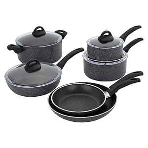 Henckels Everlift Granite 10-Piece Nonstick cookware set, Made in Italy, durable 3-layer granite-hued nonstick coating from recycled materials, Oven safe to 400°F, Dishwasher safe