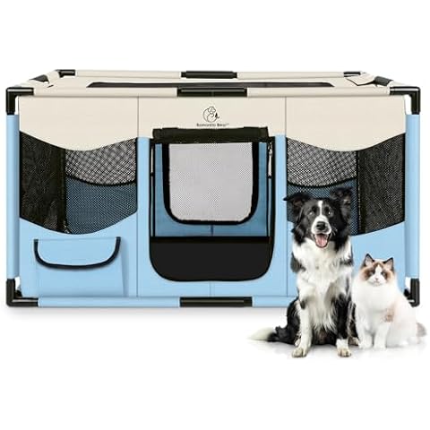 Dog Playpen, Sturdy Puppy Playpen, 32x24 Inches Dog Kennel, Soft Fabric Cat Playpen, Indoor & Outdoor Dog Pen with PVC Pipe Frame & Breathable Mesh, Portable Pet Playpen for Small Animals M Cover