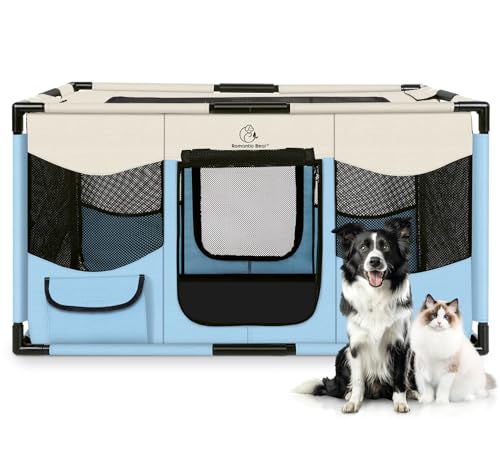 Dog Playpen, Sturdy Puppy Playpen, 32x24 Inches Dog Kennel, Soft Fabric Cat Playpen, Indoor & Outdoor Dog Pen with PVC Pipe Frame & Breathable Mesh, Portable Pet Playpen for Small Animals M