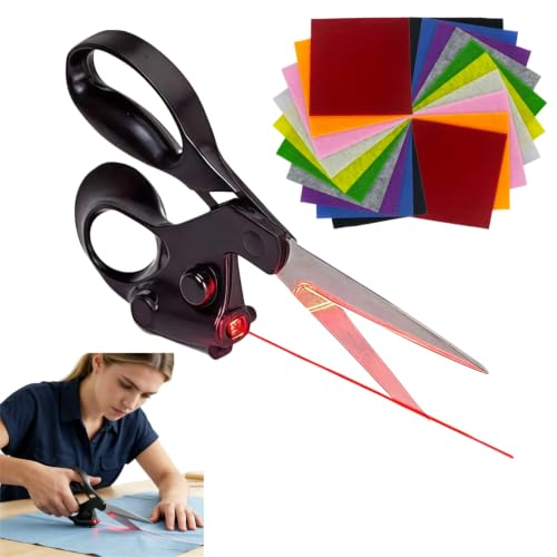 Laser Guided Scissors & Felt Sheets Craft Kit Professional Laser Guide Cutting Tool with 20-Pack Nonwoven Felt Fabric Squares for Sewing Quilting DIY Patchwork Scrapbooking & Art Projects