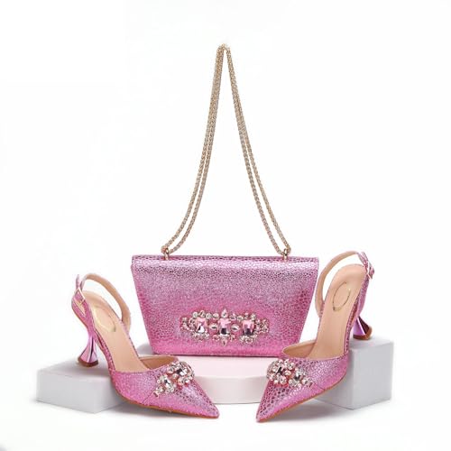 Womens Italian Style Crystal Embellished Evening Shoes and Bag Set Luxury High Heels for Formal Dinners and2