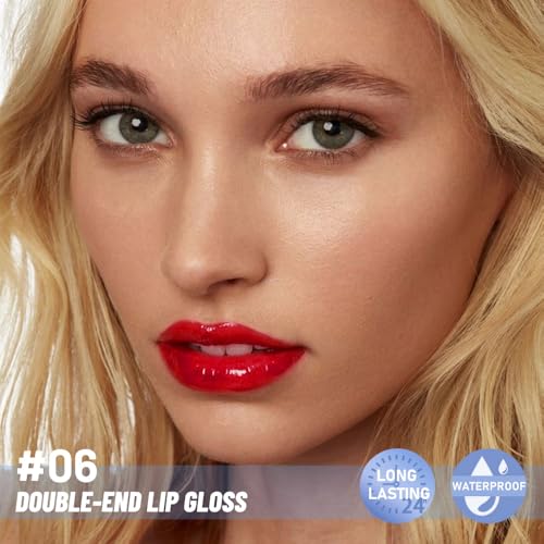 Image of 2-in-1 Matte Liquid Lipstick & Clear Lip Gloss, Long Lasting Waterproof Smudge Proof 24 Hour Lip Color Stain, Non Stick & Non Fading, Vegan Matte Makeup Lip Stain for Women, Classic Red #06