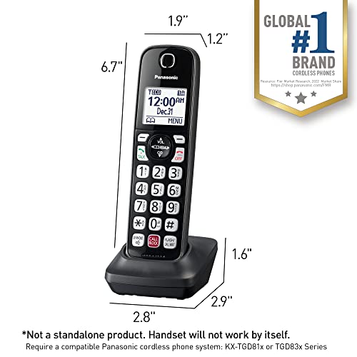 Image of Panasonic Additional Cordless Phone Handset for use with KX-TGD81x and KX-TGD83x Series Cordless Phone Systems - KX-TGDA83M (Metallic Black)