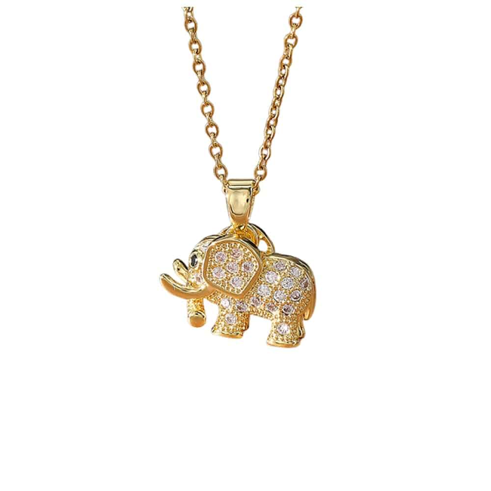 Yocoyee Cute Elephant Animal Necklace Copper Gold Plated Crystal Dainty Necklace for Women