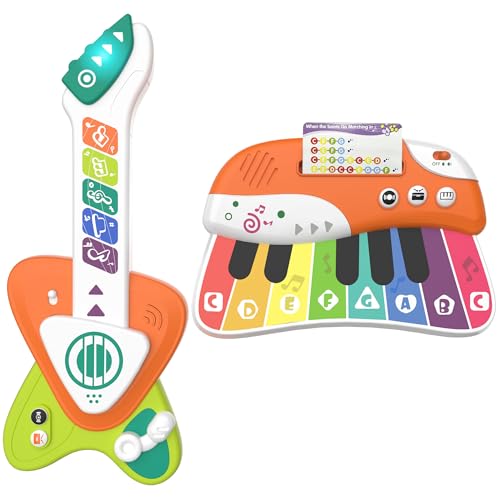 Toddler Baby Guitar Piano Keyboard for 1-3, Touch Baby Piano Guitar Toy for 1 Year Old Musical Toy w/ 3 Modes, Light, Melodies, Music Cards, Adjustable Volume, Birthday Gift for 10â18 Mos &1â3 Yrs Old