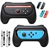 [Switch 1/2 Compatible] FASTSNAIL Grips for Nintendo Switch 2(2025)/1&OLED for Joy-Con 2, Wear-Resistant & Anti-Slip Controller Grips Handle Kit, Switch 2 Joypad Holder Accessories (Black,Black)