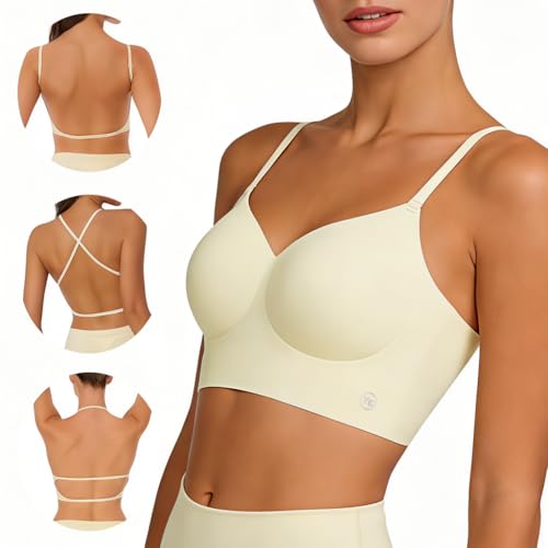 Image of SANNIDHI Low Back Bra for Women Wirefree Seamless Backless V Neck Bra with Padded Removeable
