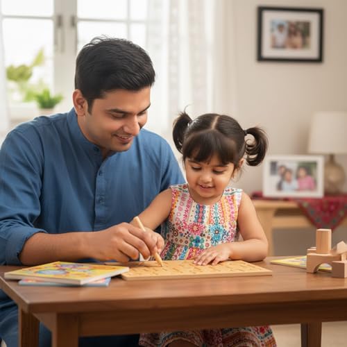 Image of BuGBee Alphabet tracing Board Small ABC Wooden Slate| Montessori Materials Educational Puzzle Toys for 2+ Years Old Kids | Safe & Natural ABCD Board to Develop Memory & Writing Skills