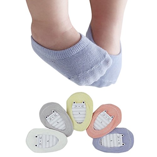 5 Pairs Baby Girls Boys No Show Socks Non-Skid with Grippers, Unisex Newborn Seamless Sport Half Cushion Low Cut Socks, Anti Slip Socks for Infants and Toddlers 18-36 Month