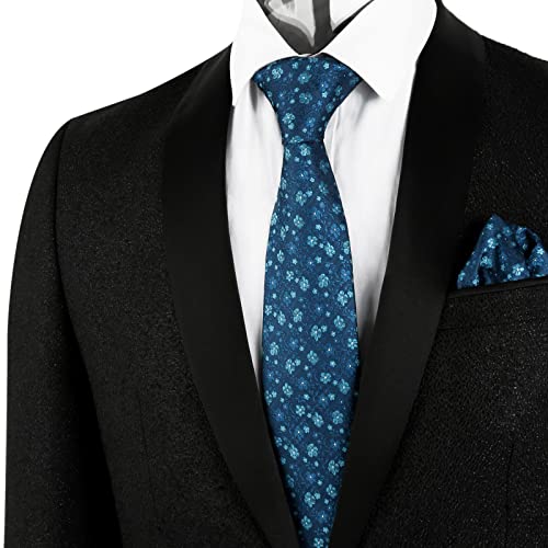 Image of Alizeal Mens 3.15inches Exquisite Floral Tie with Small Flower Printed Pocket Square