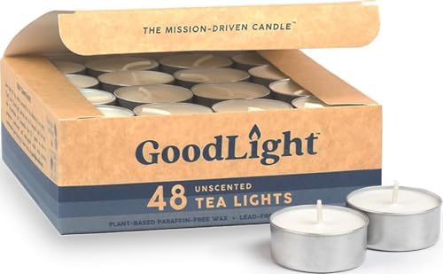 GoodLight Unscented Tea Lights Candles, 48 Paraffin-Free Tealight Candles
