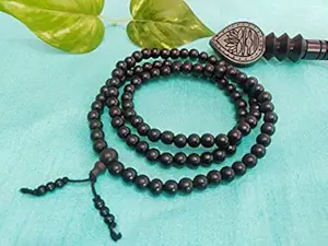 KC PRODUCTS Original Pure Black Ebony Wood Karungali Kattai mala for Meditation Pooja Chanting Wearing Prayer Beads [ Black Wood MALA 6 MM 108+1 Beads ]