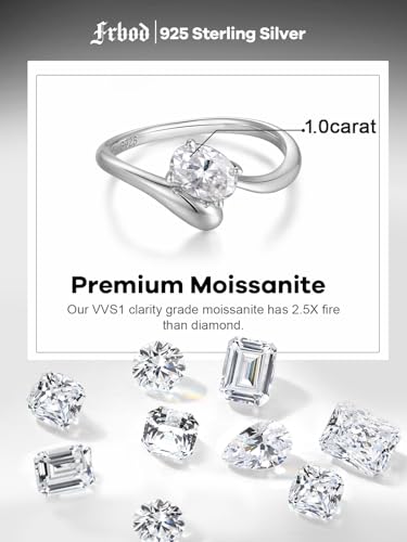 D Color VVS1 Clarity Moissanite Wave Open Ring for Women, Solid 925 Sterling Silver with Rhodium Plated, Wedding Anniversaries Valentines Jewelry, Size 5-114