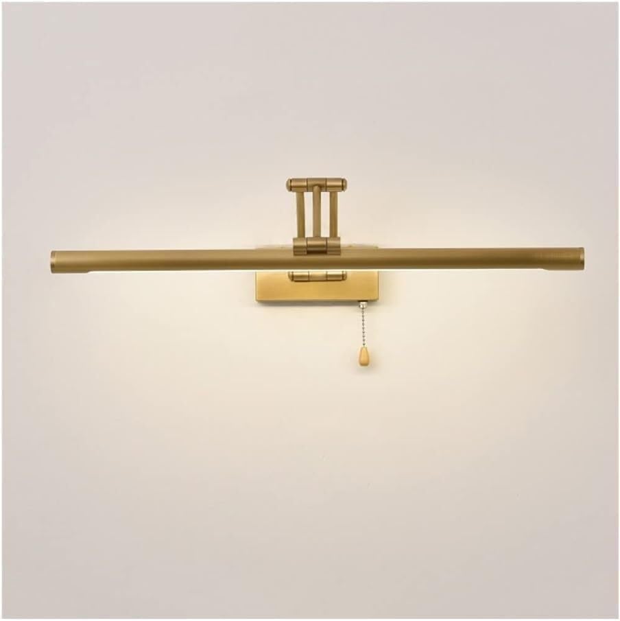 Regulowana lampa ścienna LED do łazienki, nowoczesna czarna lampa ścienna z wykończeniem szczotkowanego mosiądzu i przełącznikiem łańcuchowym, 58 cm