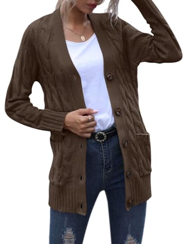 Image of MEROKEETY Womens Fall 2026 Long Sleeve Cable Knit Cardigan Sweaters