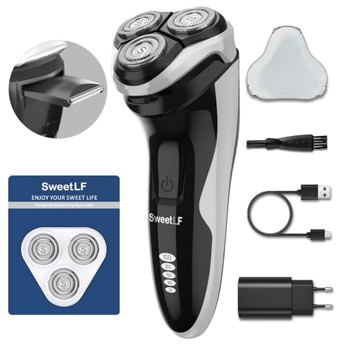 SweetLF Afeitadora Eléctrica Hombre Uso en Húmedo y Seco, Maquina de Afeitar Recargable con Tecnología Impermeable IPX7